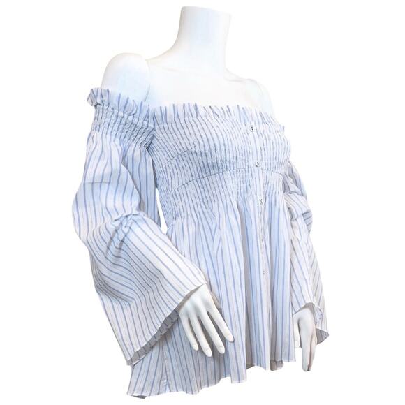 #T159 ASTR The Label REVOLVE Shelby Bell Sleeve Stripe Smocked Top $64 - Picture 12 of 15